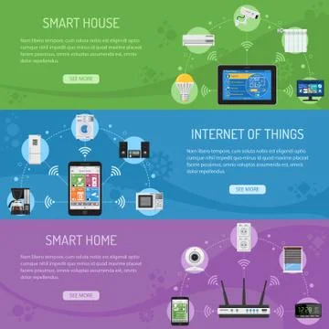 Smart House and internet of things Horizontal Banners Stock Illustration