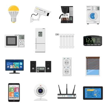 Smart House and internet of things flat icons set Stock Illustration