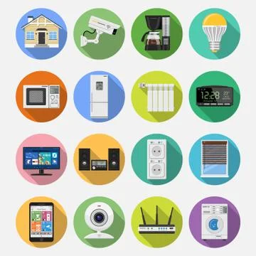 Smart House and internet of things flat icons set Stock Illustration