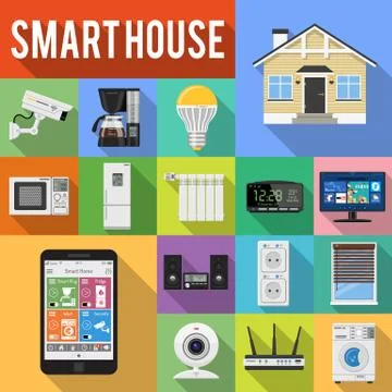 Smart House and internet of things flat icons set Stock Illustration