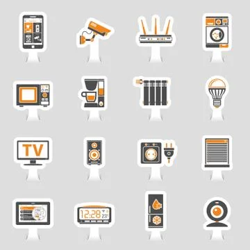 Smart House and internet of things sticker icons set Stock Illustration