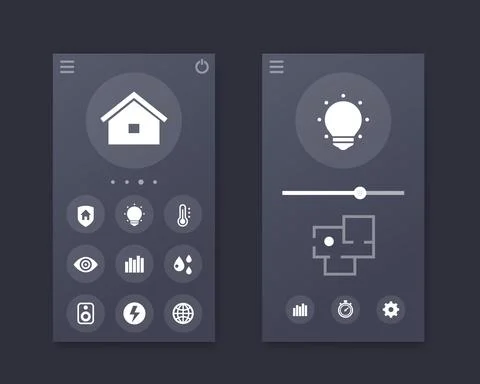 Smart house app interface, vector mobile ui 스톡 일러스트