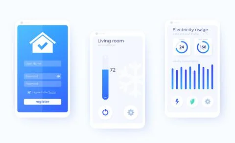 Smart house app mobile ui kit, vector Illustrazione stock