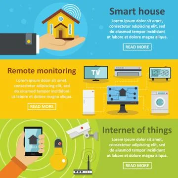 Smart house banner horizontal set, flat style Stock Illustration