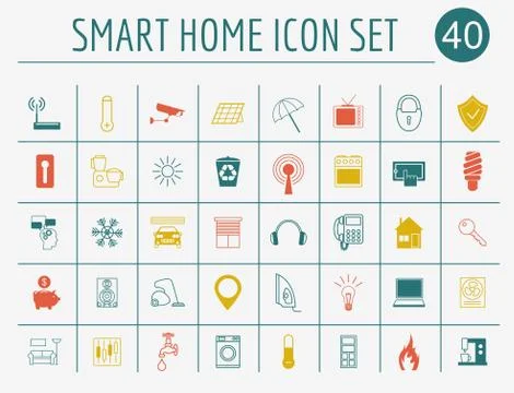 Smart house concept. Icon set. Flat style design Stock Illustration