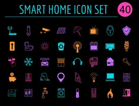 Smart house concept. Icon set. Flat style design Stock Illustration