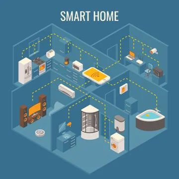 Smart house concept vector flat 3d isometric illustration Stock Illustration