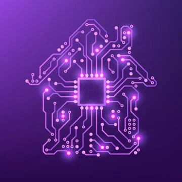 Smart house concept. Violet Circuit Home. Vector illustration isolated on pur Stock Illustration