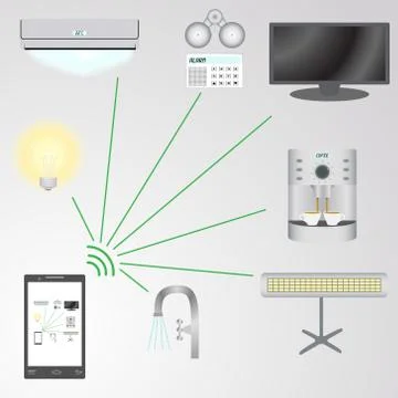 Smart house control system using a mobile phone Stock Illustration