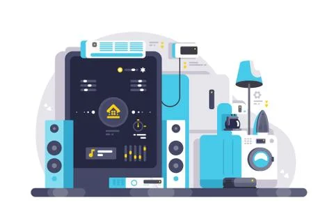 Smart house controlled with smartphone app Stock Illustration