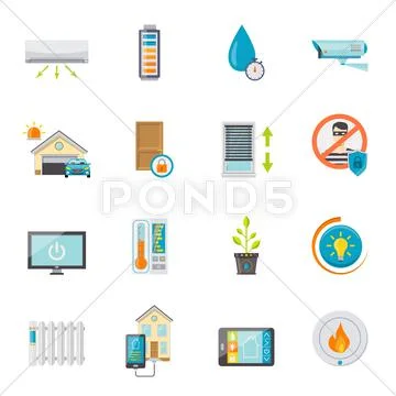 Smart House Flat Icons Set Stock Illustrationen