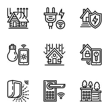 Smart house icon set, outline style 스톡 일러스트