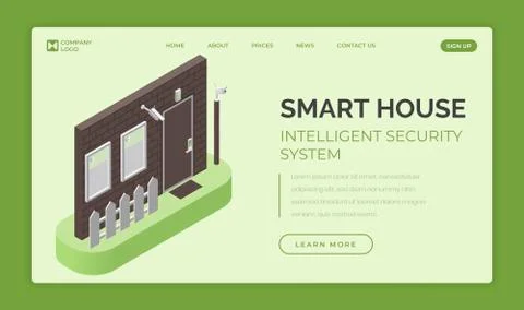 Smart house, intelligent security system landing page vector template. Access Stock Illustration