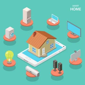 Smart house isometric flat vector concept. Stock Illustration
