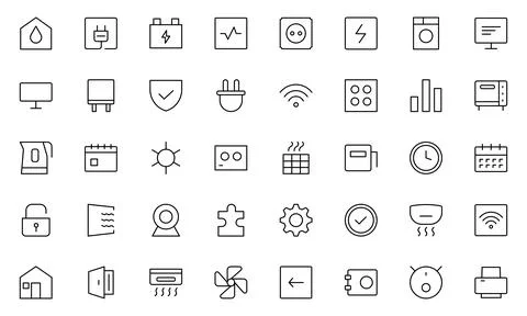 Smart house Line icon set. Sustainable development. Contains such icons as .. Stock Illustration