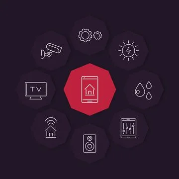 Smart House linear icon, modern pictograms on octagon shapes イラスト素材