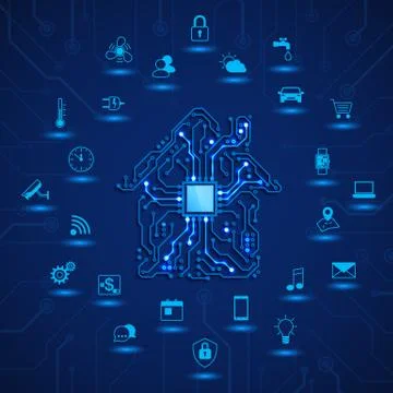 Smart house or IOT concept. Remote monitoring and control smart house. House  Illustrazione stock