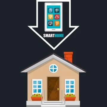 Smart house with smartphone and set services icons Ilustración de archivo
