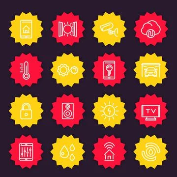 Smart house system icons set, home automation control vector pictograms, line Stock Illustration