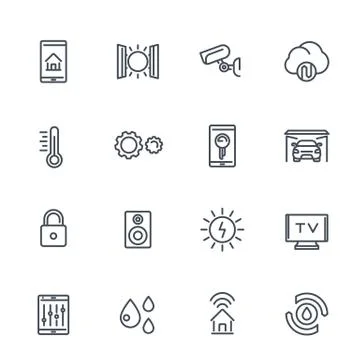 Smart house system line vector icons on white Stock Illustration