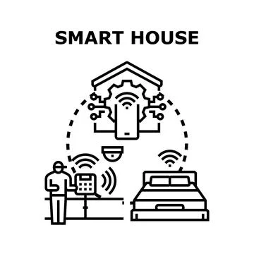 Smart house technology managing connected apartment devices Stock Illustration