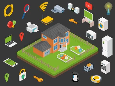 Smart house technology system with centralized control. Stock Illustration