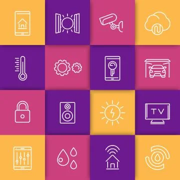 Smart house technology system line icons, home automation control system, vec イラスト素材