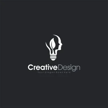 Smart human head think bulb idea logo hipster vintage emblem vector Natural i Stock Illustration