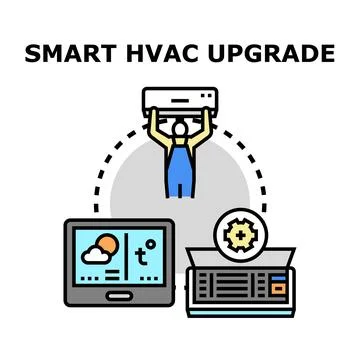 Smart hvac upgrade installation connecting home climate control systems Stock Illustration