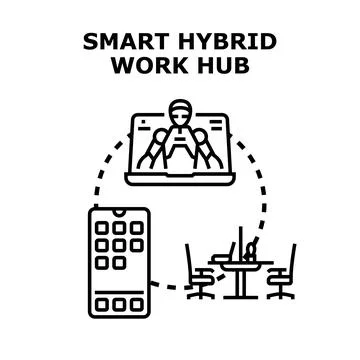 Smart hybrid work hub remote collaboration concept Illustrazione stock