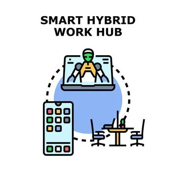 Smart hybrid work hub remote collaboration concept イラスト素材