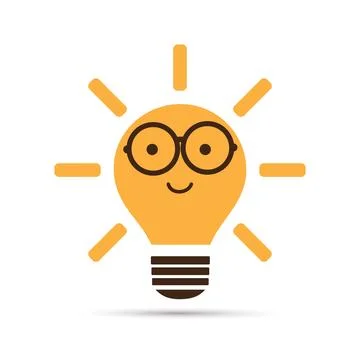 Smart Idea - Design Concept with Shining Bright Smiling Nerd Orange Lightbu.. Stock Illustration