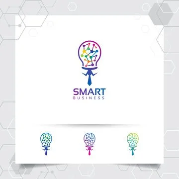 Smart idea logo vector design with concept of bulb and lamp icon symbol. Stock Illustration