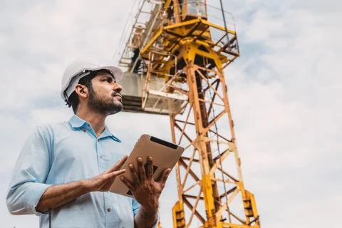Smart Indian worker engineer manager manage construction site. Architect fo.. Stock Photos