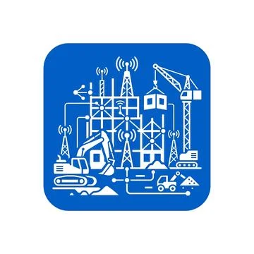 Smart industrial construction site with blue elements for engineering devel.. Stock Illustration