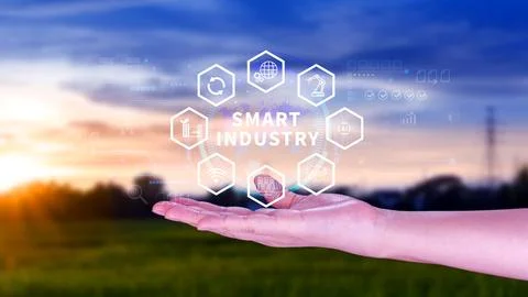 Smart industry, automation and optimisation concept on virtual. Business an.. Stock Photos