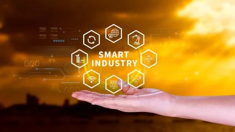 Smart industry, automation and optimisation concept on virtual. Business an.. Foto stock