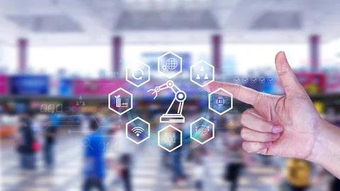 Smart industry, automation and optimisation concept on virtual. Business an.. Stock Photos