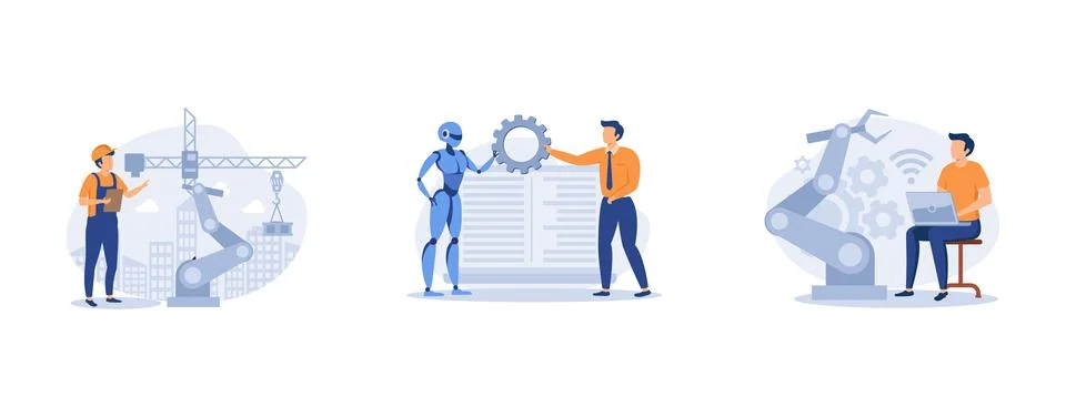 Smart industry development. Artificial intelligence in surgery. Robotics cons Illustrazione stock