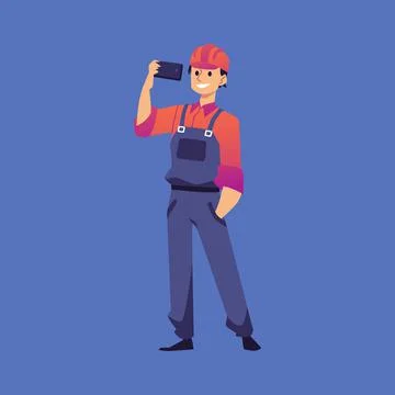 Smart industry employee using phone, flat vector illustration isolated. Stockillustratie