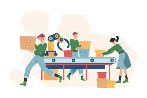 Smart industry production line with workers Stockillustratie