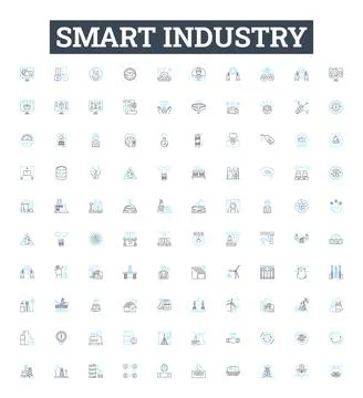 Smart industry vector line icons set. Industry 40, Digitalization, AI Stock Illustration
