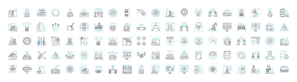 Smart industry vector line icons set. Industry 40, Digitalization, AI Stock Illustration