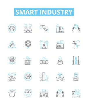 Smart industry vector line icons set. Industry 40, Digitalization, AI Stock Illustration