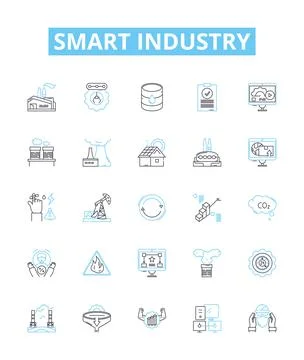 Smart industry vector line icons set. Industry 40, Digitalization, AI Stock Illustration