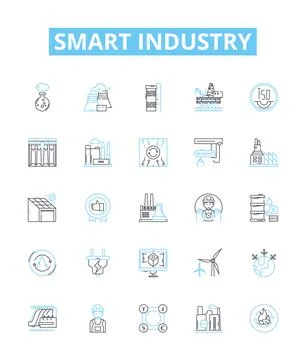 Smart industry vector line icons set. Industry 40, Digitalization, AI Stock Illustration