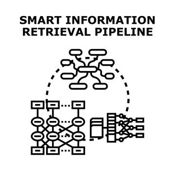 Smart information retrieval pipeline processing data analysis Stock Illustration