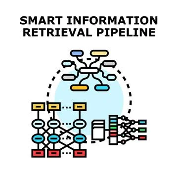 Smart information retrieval pipeline processing data analysis Stock Illustration