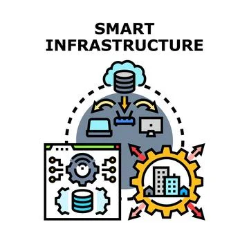 Smart infrastructure connecting urban development and data management 库存插图