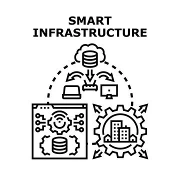 Smart infrastructure connecting urban development and data management Stock Illustration